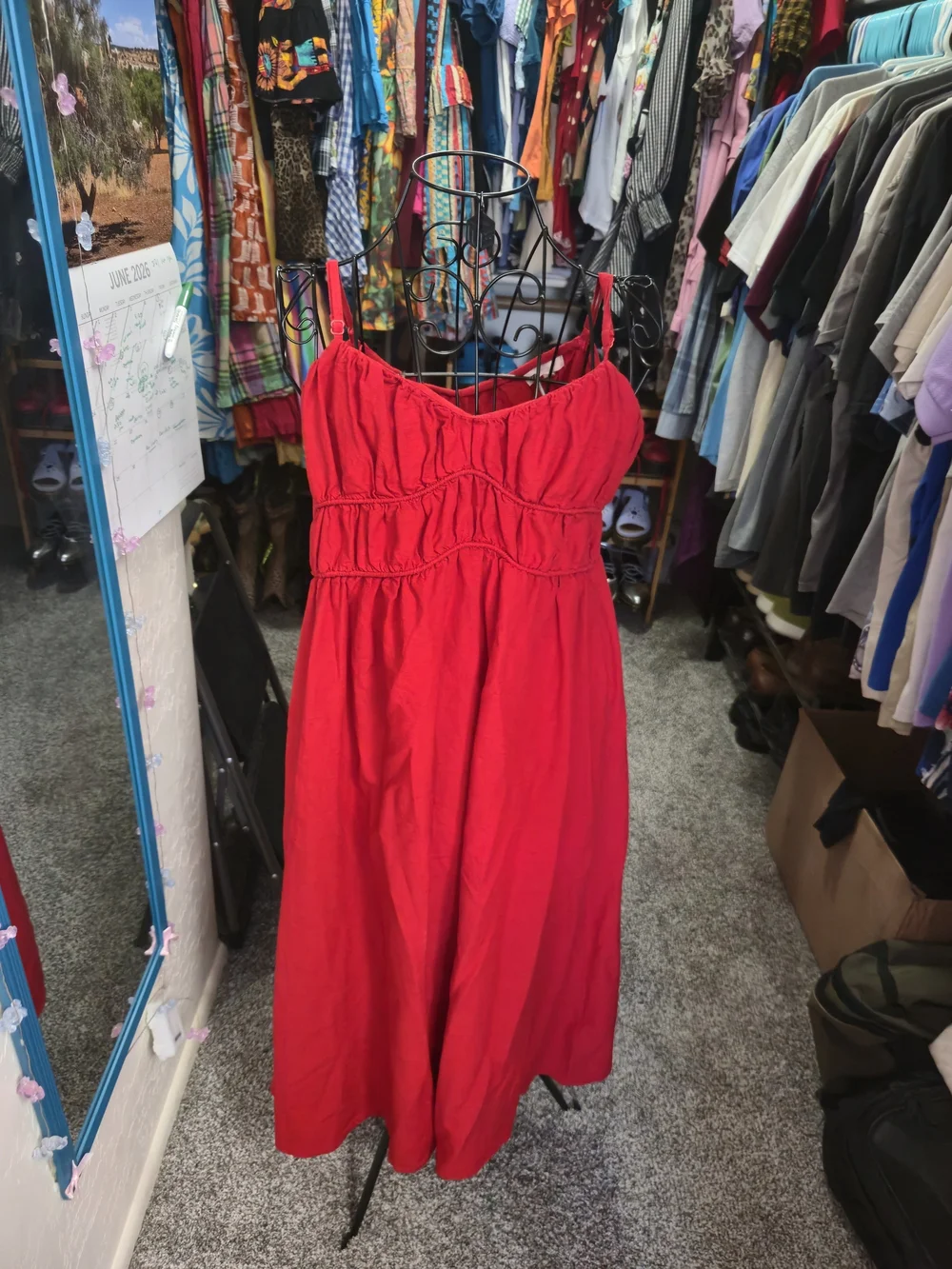 Red Sleeveless Elastic-Waist Women's Dress